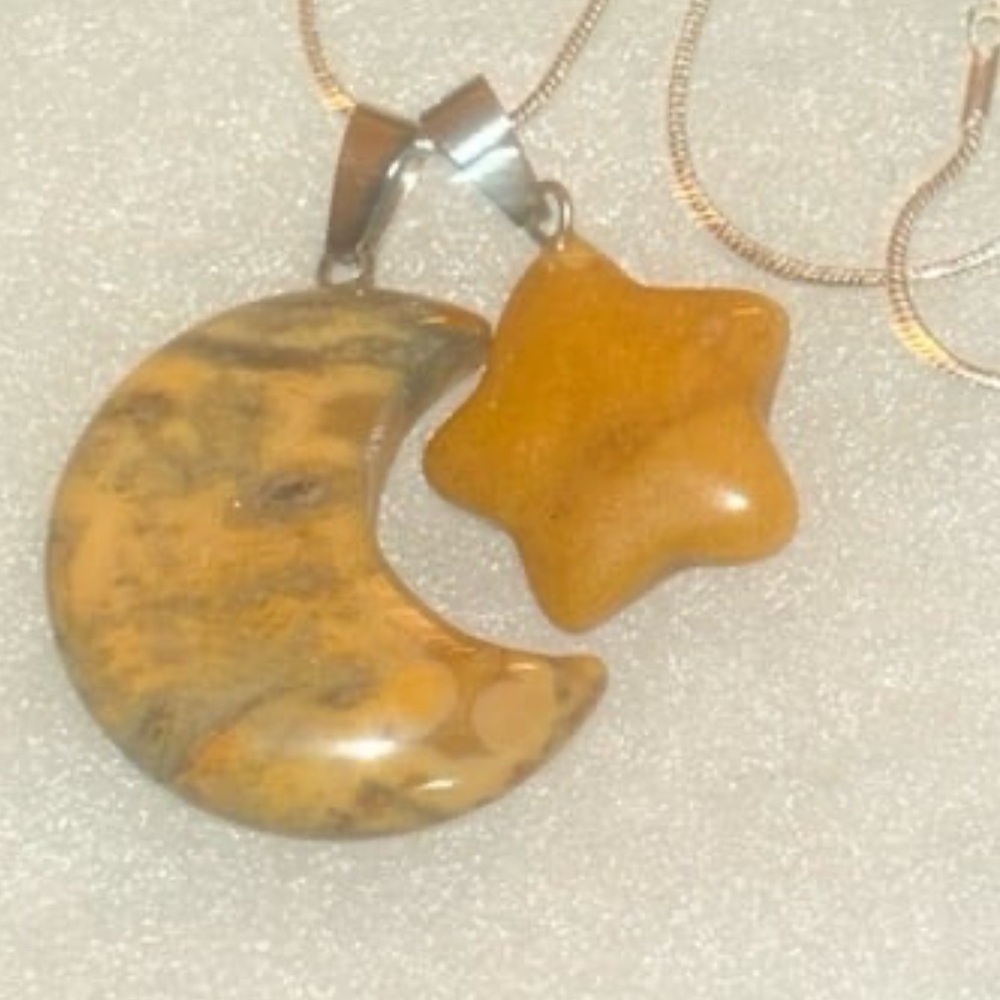 Boho hippie Yellow Jasper Star ⭐️ and Agate Moon 🌙 Sterling Silver 16” Nec…